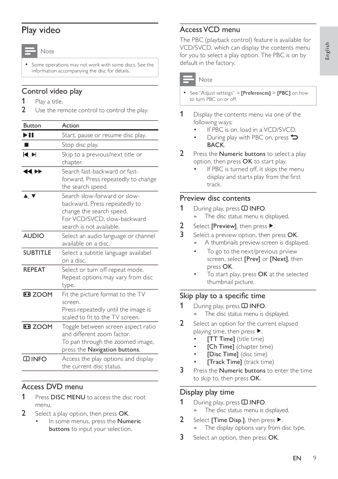 Philips DVP2320BL/12 user manual Play video 