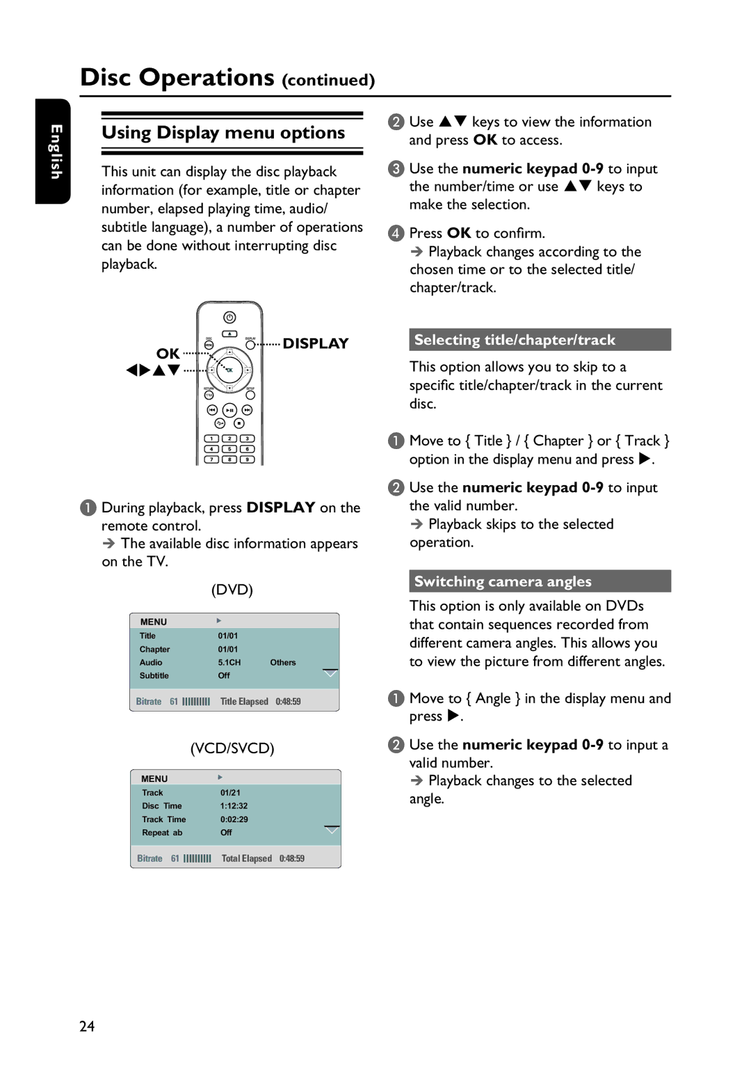 Philips DVP256K, HTP3256K/93 manual Selecting title/chapter/track, Use the numeric keypad 0-9 to input the valid number 