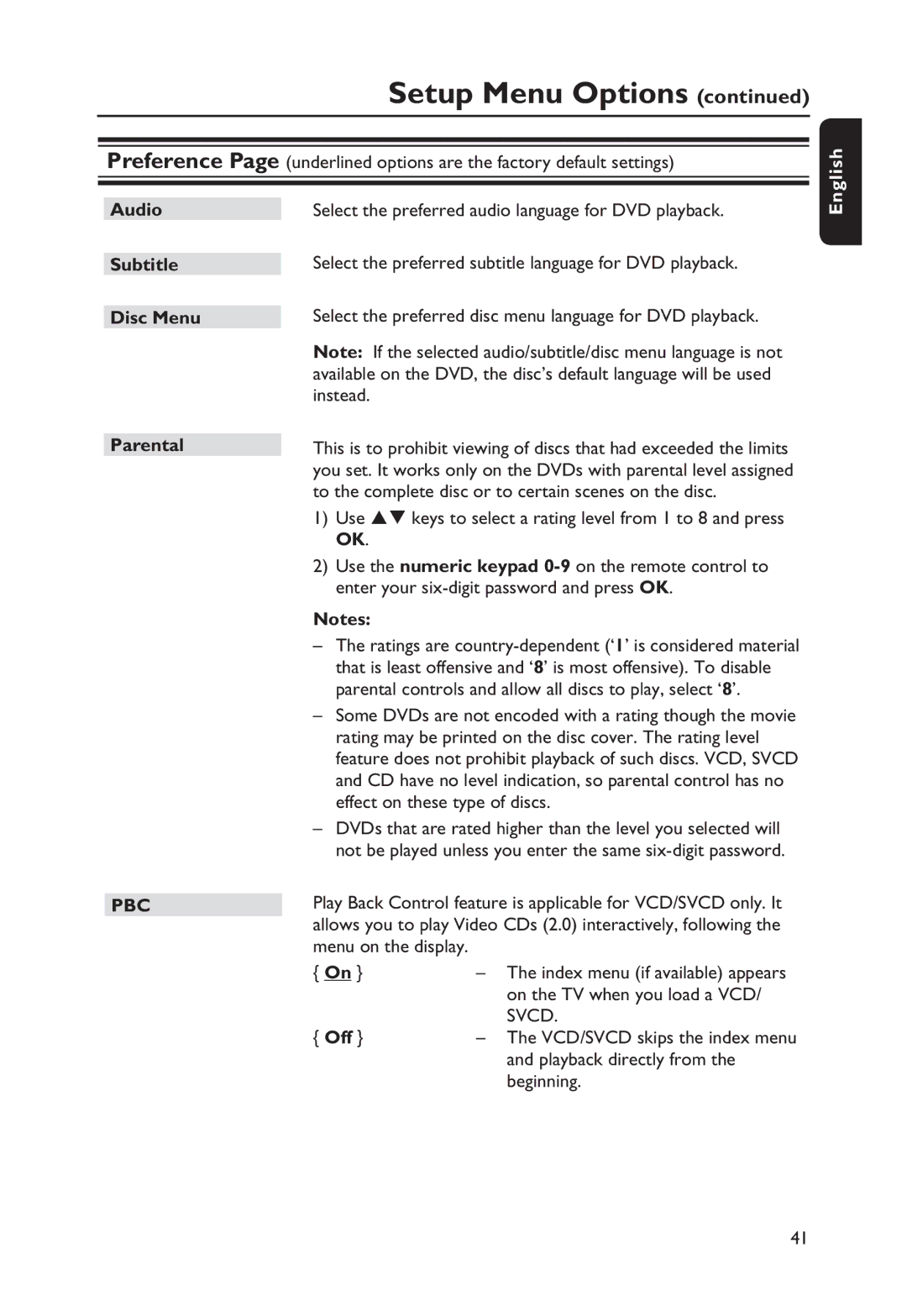 Philips HTP3256K/93, DVP256K manual Parental 