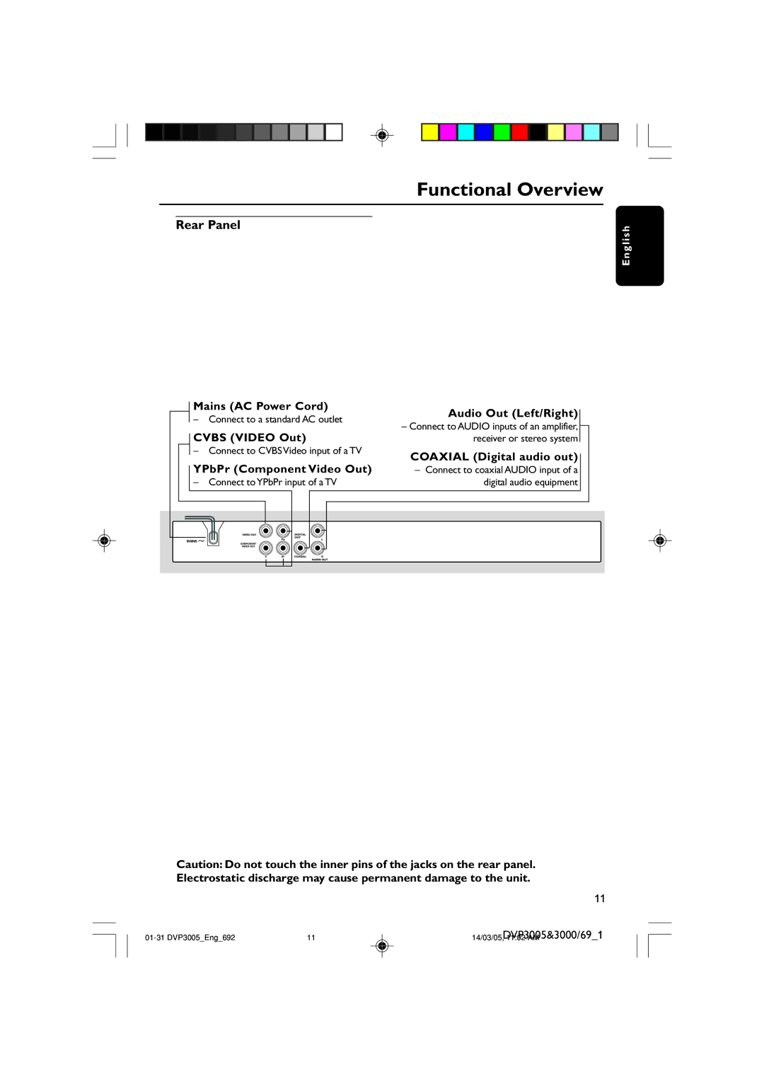 Philips DVP3005/69, DVP3000/69 user manual Rear Panel 