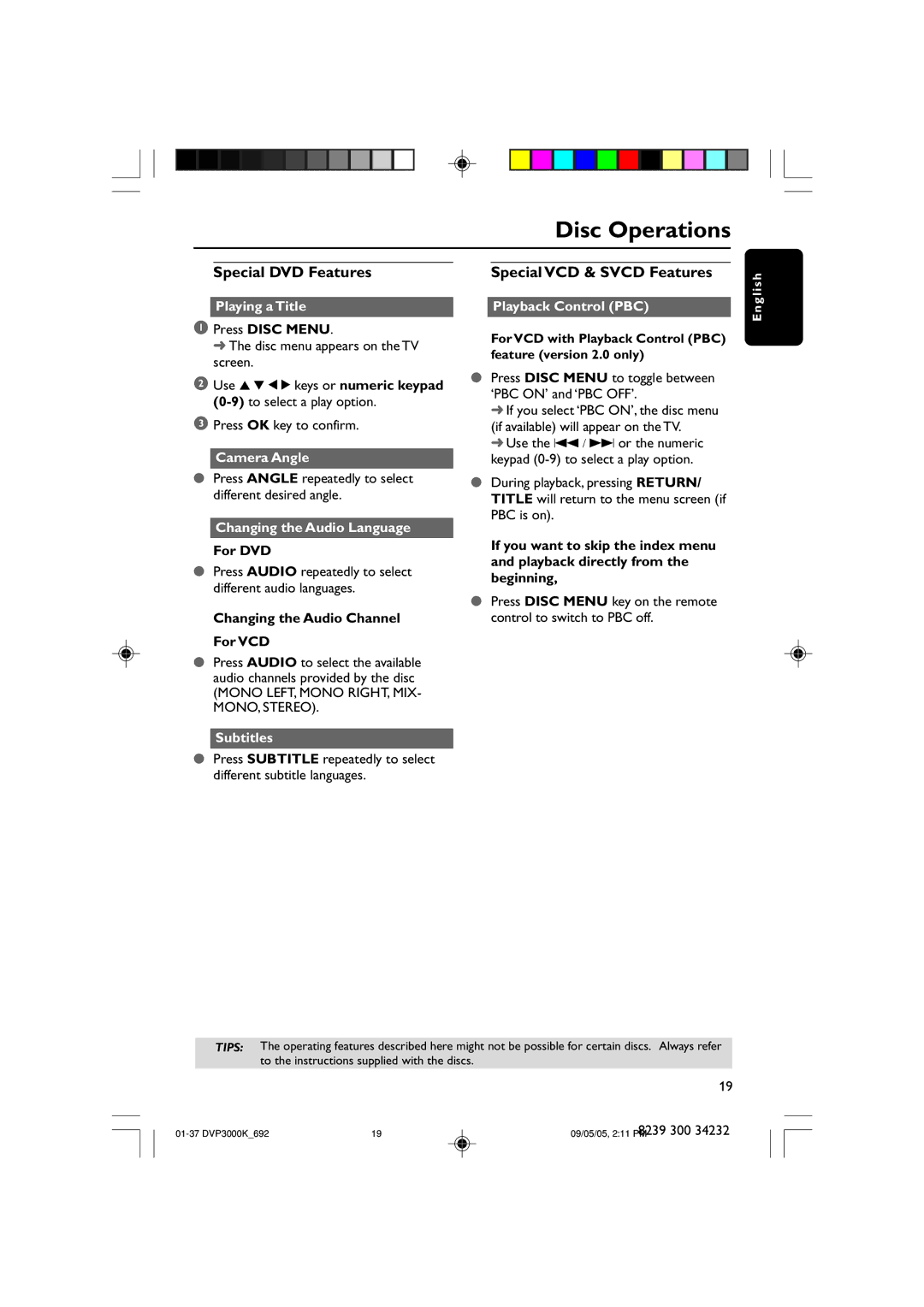 Philips DVP3000K user manual Special DVD Features, Special VCD & Svcd Features 