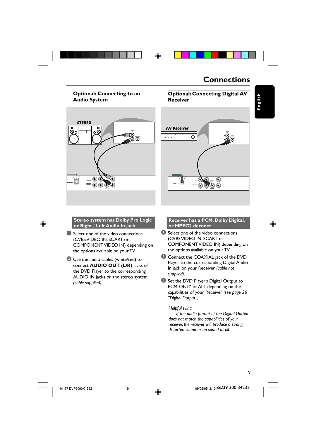 Philips DVP3000K user manual Receiver has a PCM, Dolby Digital, or MPEG2 decoder, Helpful Hint 