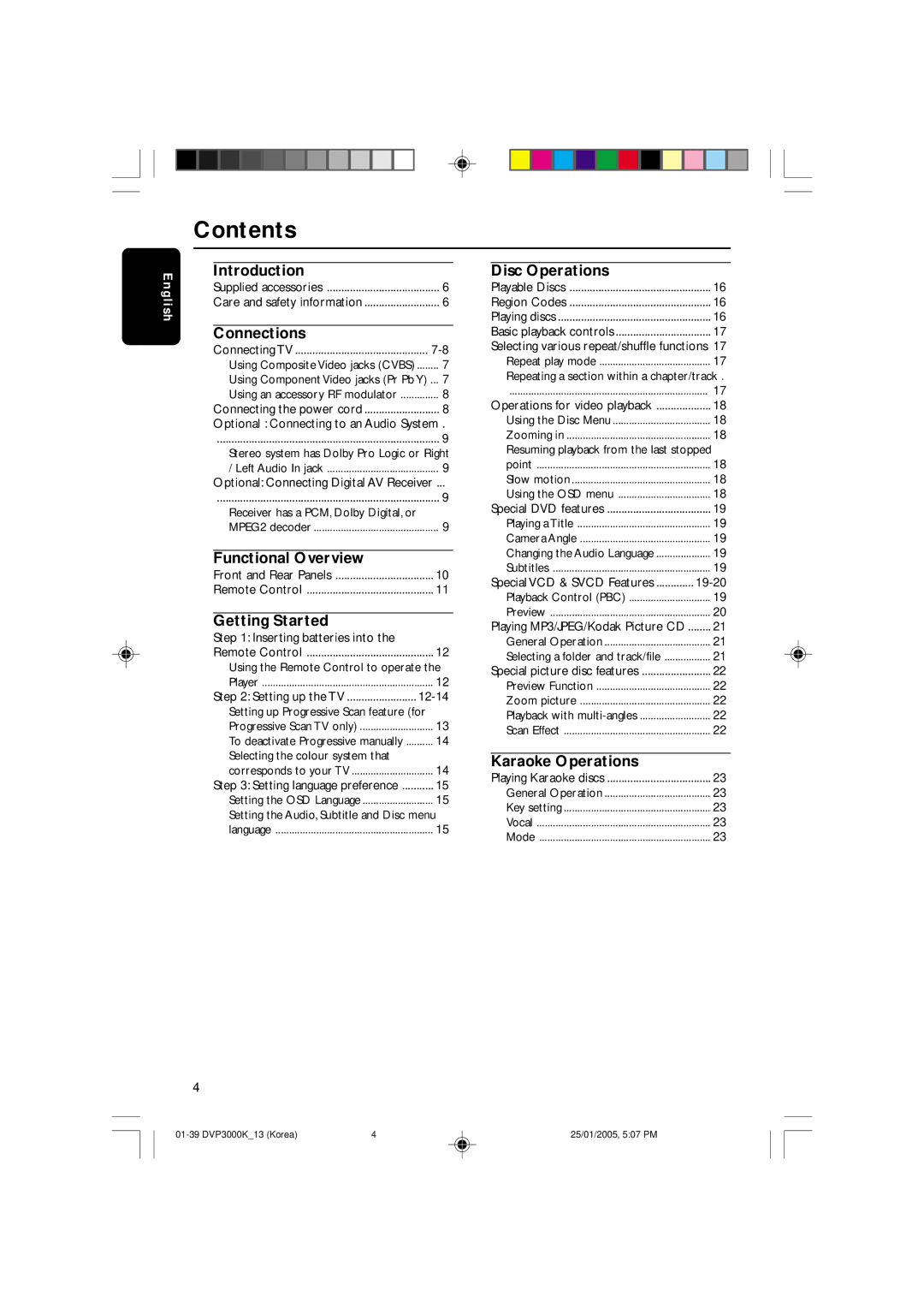 Philips DVP3000K/13, SL-0504/13-1 user manual Contents 