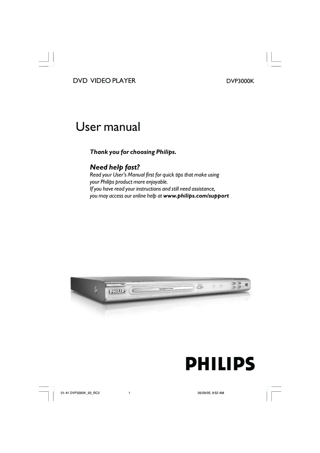 Philips DVP3000K/93 user manual Need help fast? 