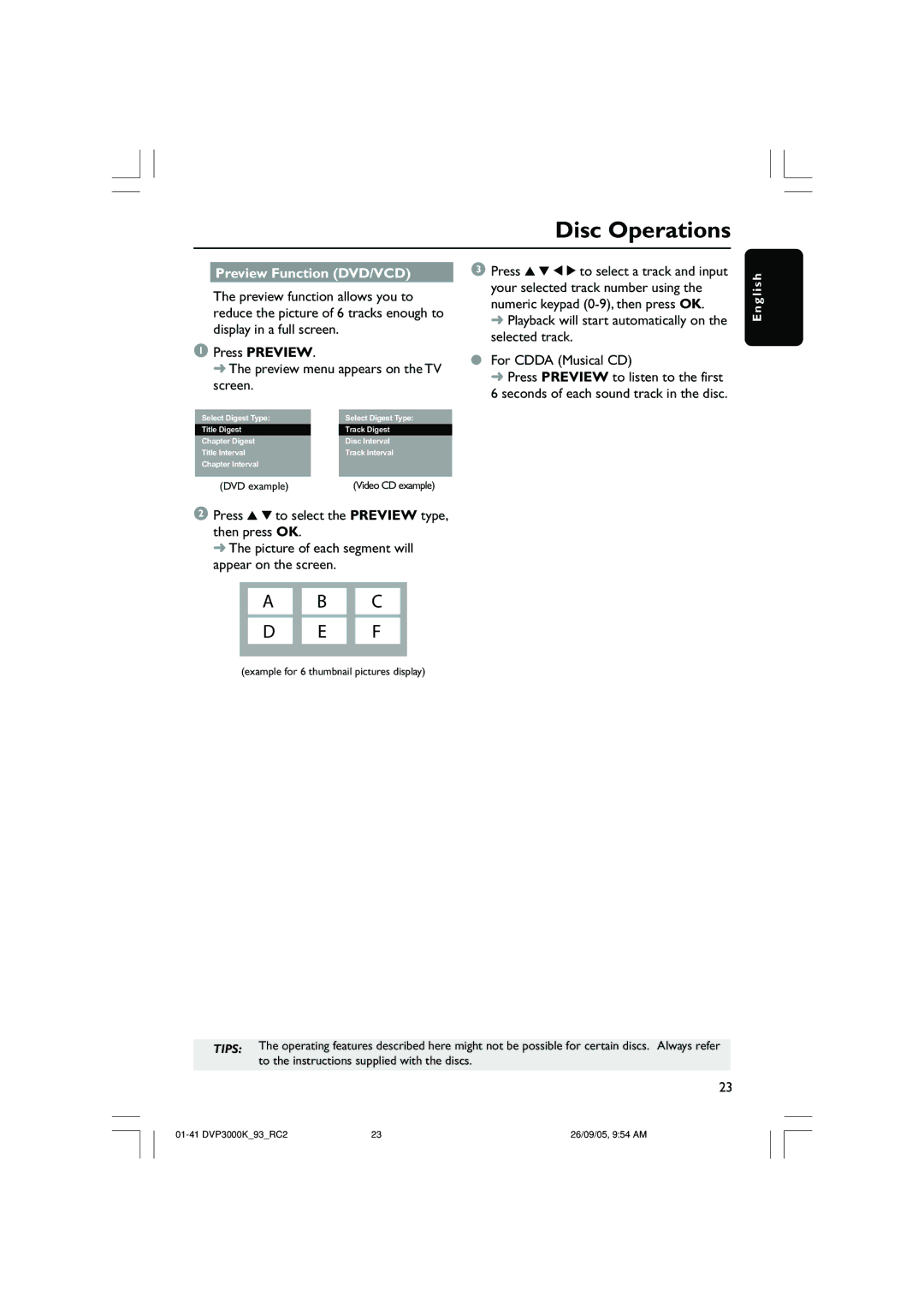 Philips DVP3000K/93 user manual Preview Function DVD/VCD 