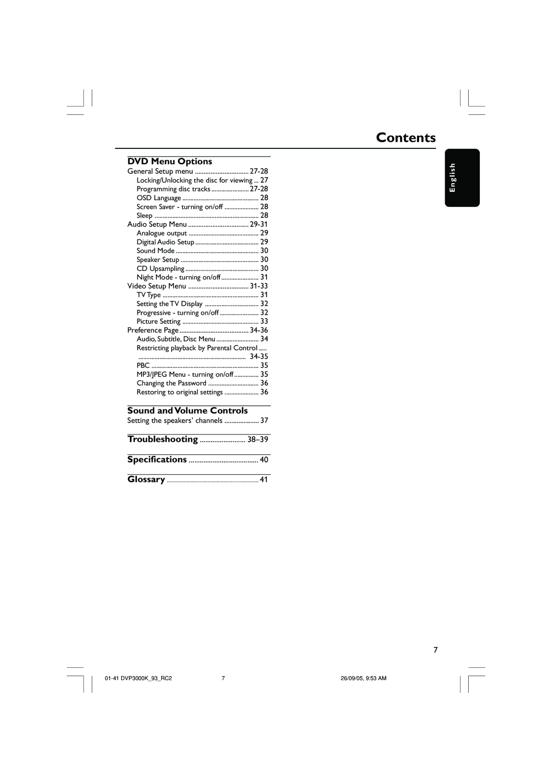 Philips DVP3000K/93 user manual DVD Menu Options, Sound and Volume Controls, Troubleshooting 