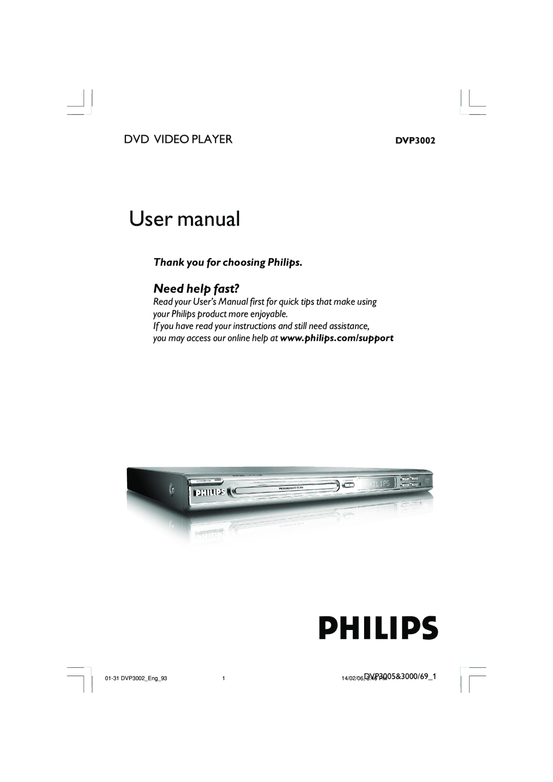 Philips DVP3002/93 user manual DVP3005&3000/691 