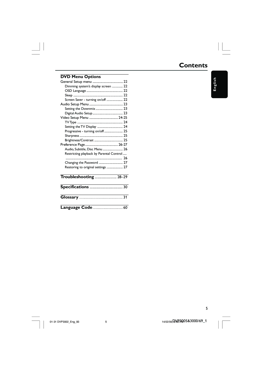 Philips DVP3002/93 user manual DVD Menu Options, Troubleshooting 