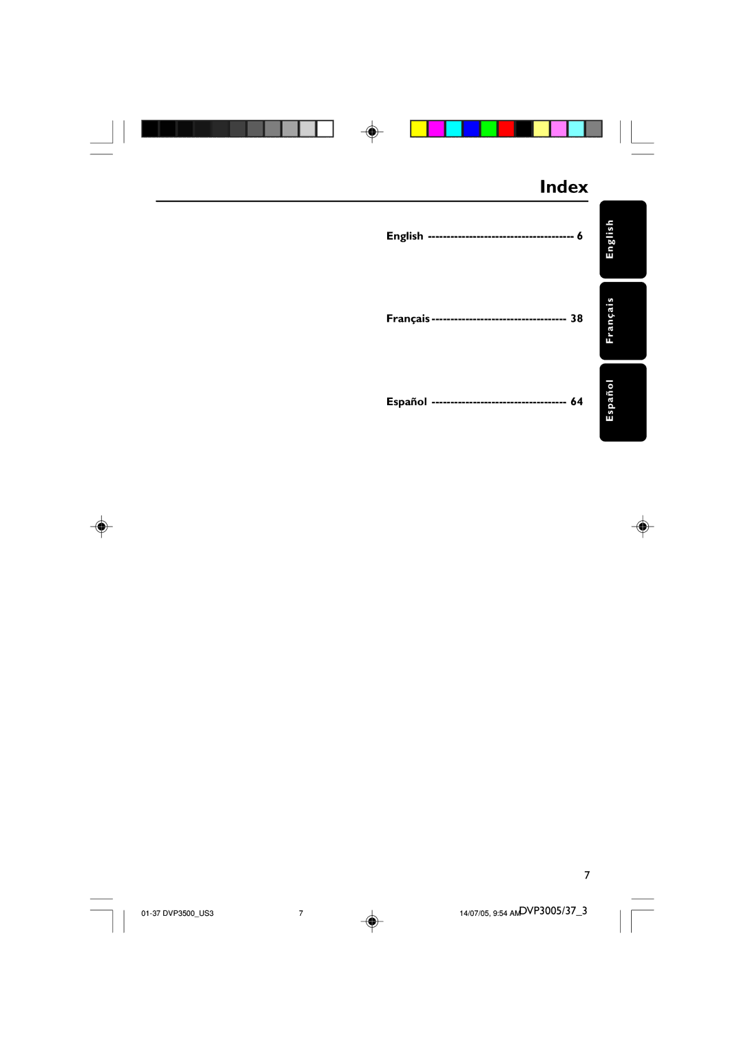 Philips DVP3005/37 user manual Index, Español 