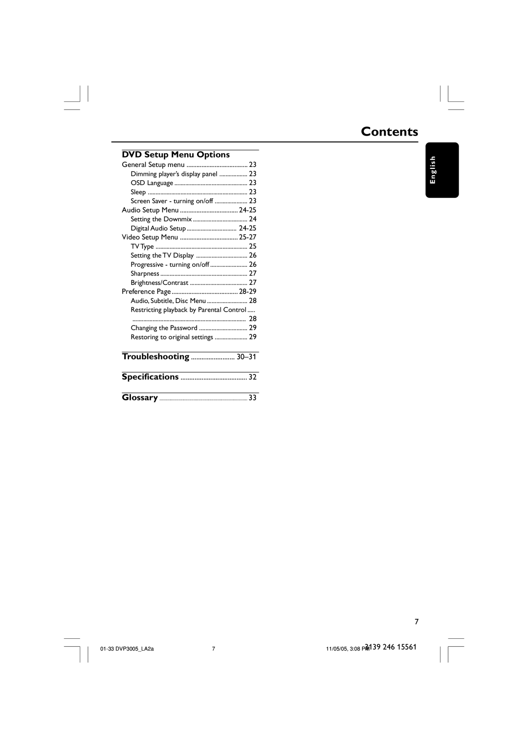 Philips DVP3005/78 user manual DVD Setup Menu Options, 25-27 