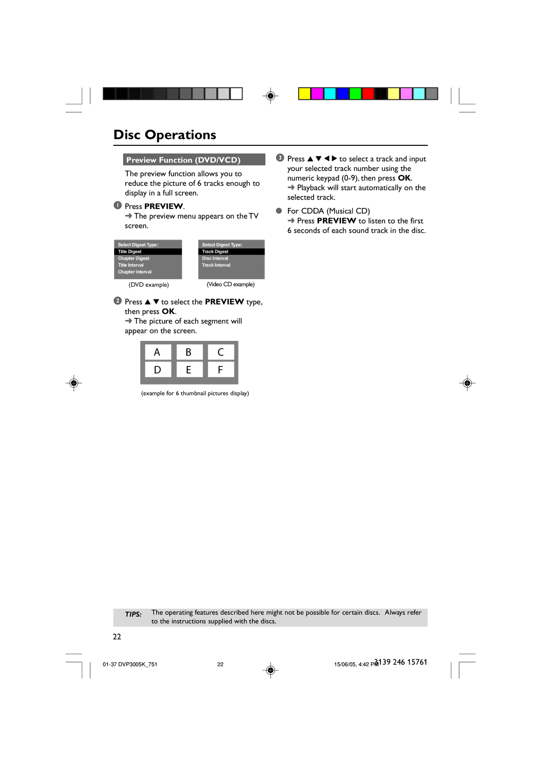 Philips DVP3005K/74 user manual Preview Function DVD/VCD 