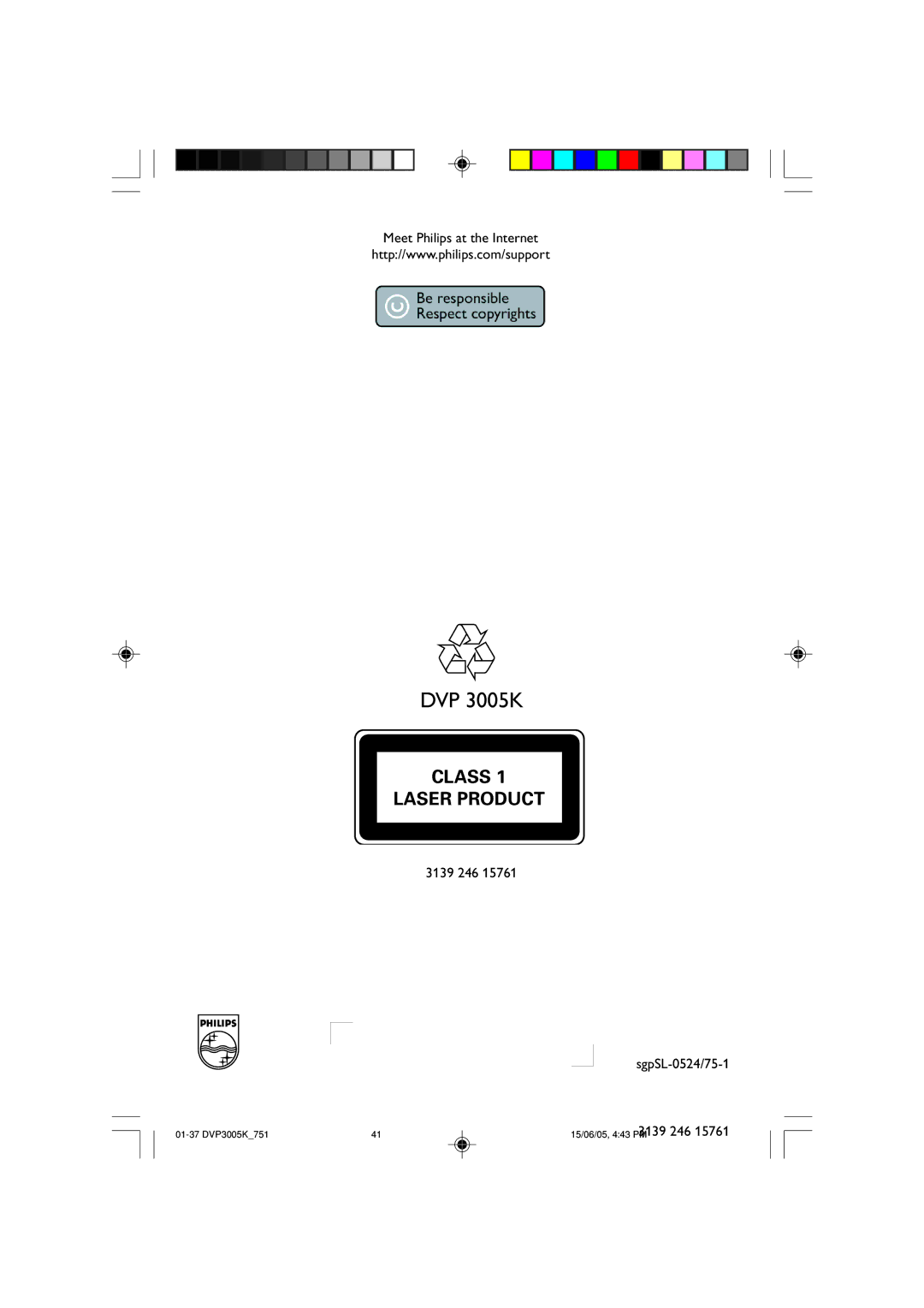 Philips DVP3005K/74 user manual Meet Philips at the Internet, 3139 246 SgpSL-0524/75-1 