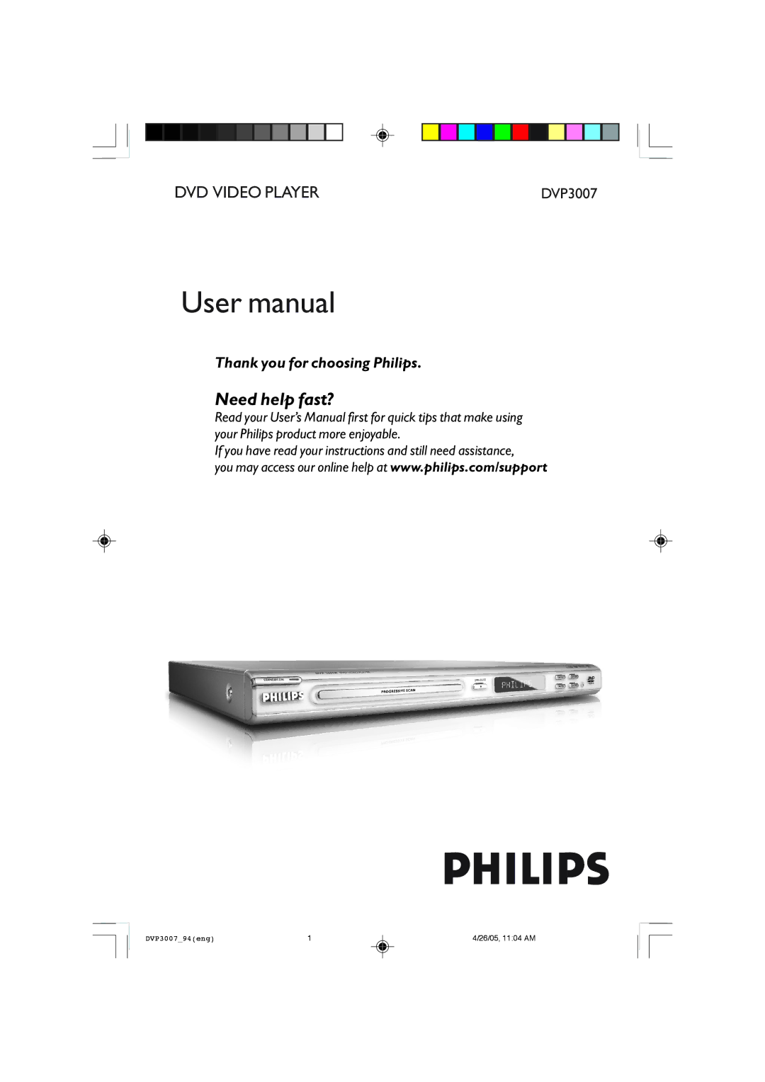 Philips DVP3007 user manual Need help fast? 