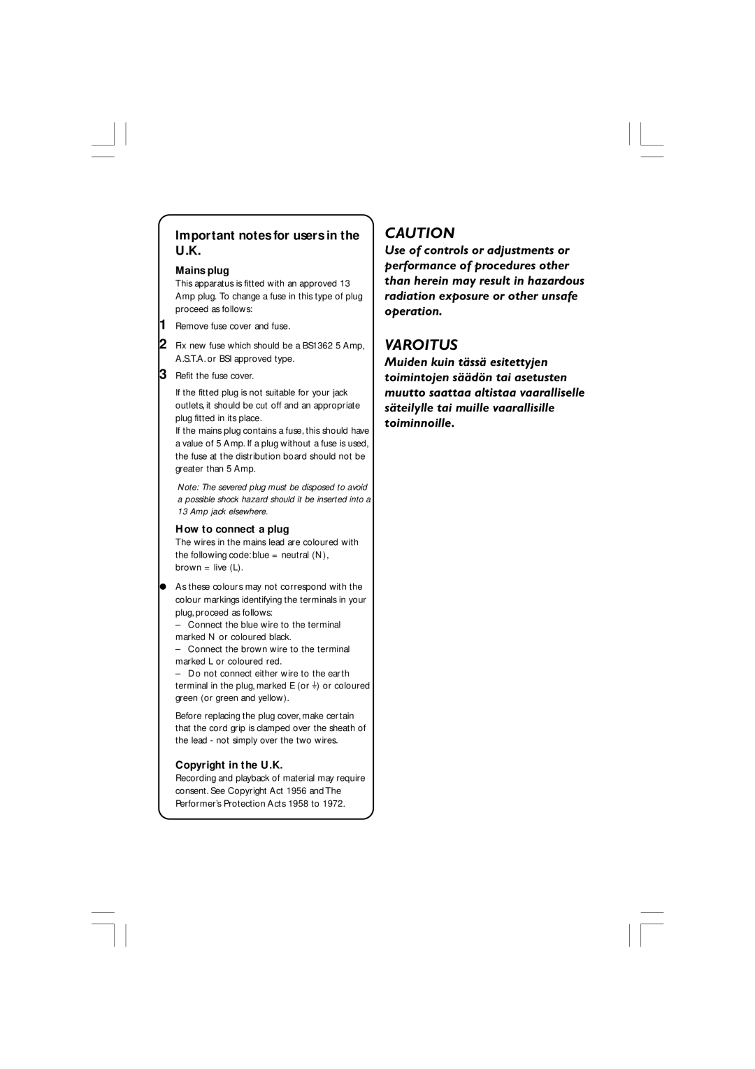 Philips DVP3012/02, DVP3010 user manual Important notes for users in the U.K, Mains plug 