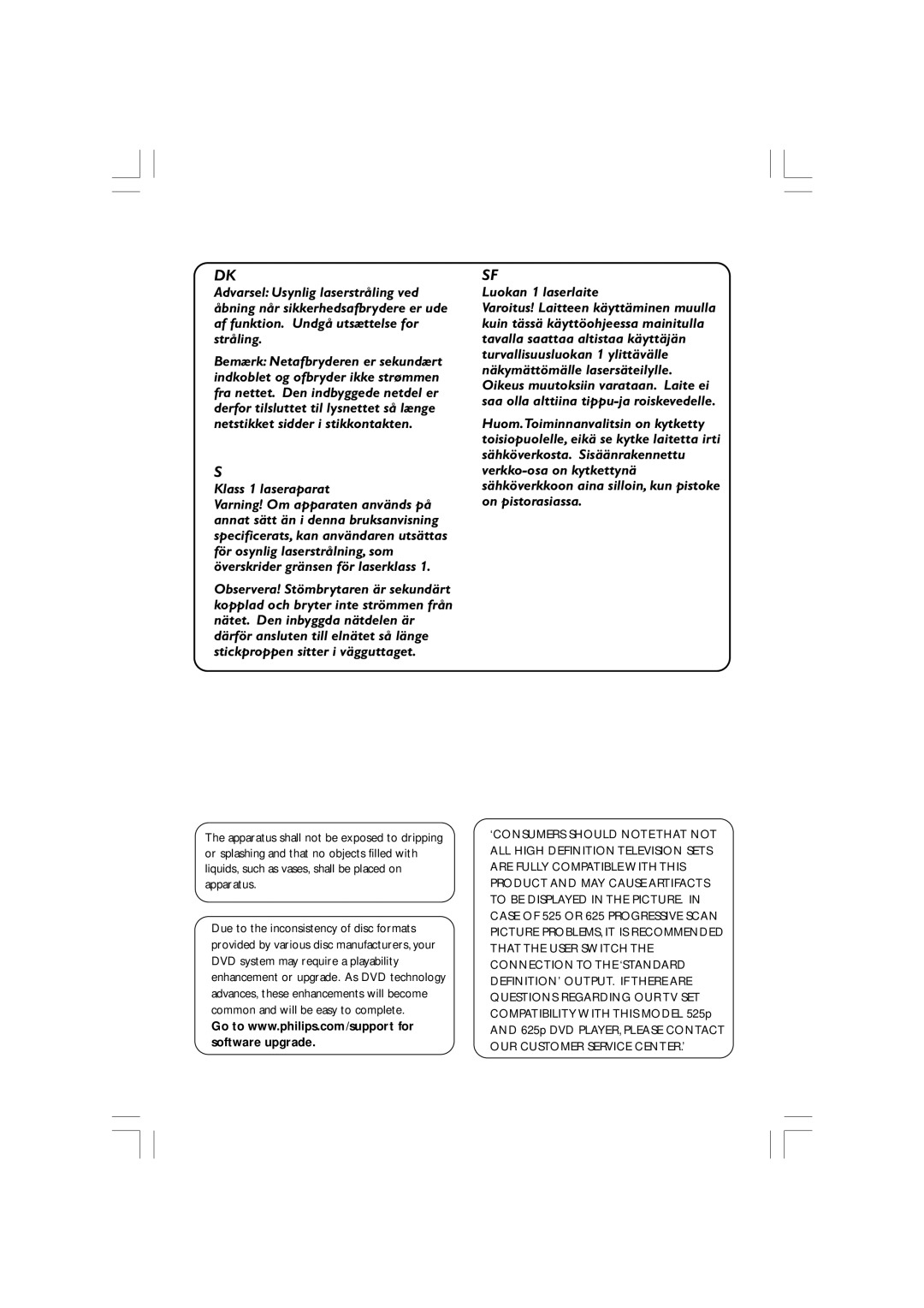 Philips DVP3012/02, DVP3010 user manual Klass 1 laseraparat 