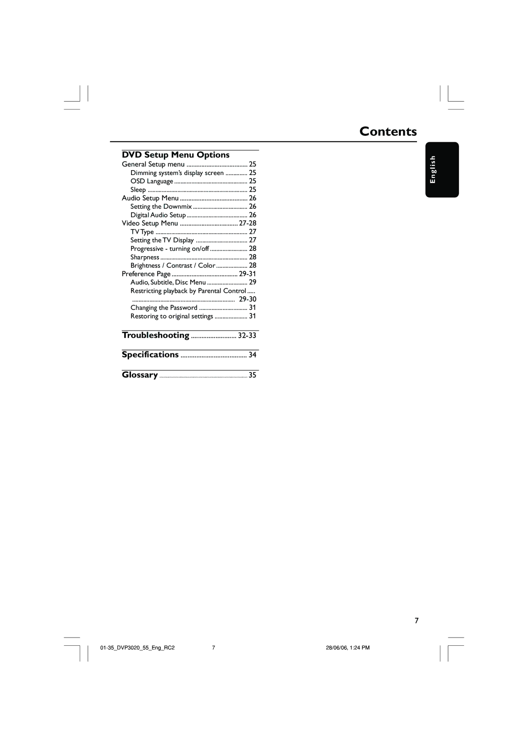 Philips DVP3020/74, DVP3020/55 user manual DVD Setup Menu Options, Troubleshooting 