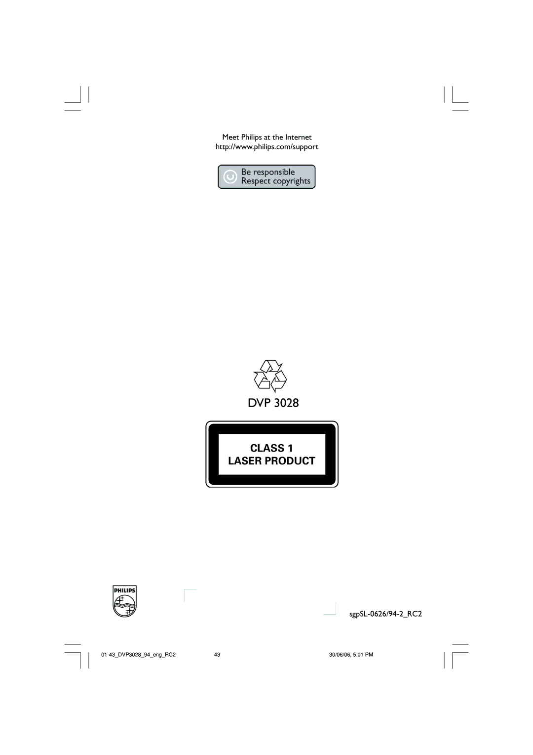 Philips DVP3028/94 user manual Meet Philips at the Internet, SgpSL-0626/94-2RC2 