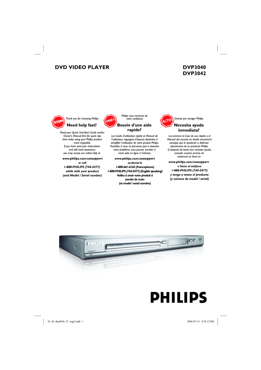 Philips DVP3042, DVP3040 manual DVD Video Player 