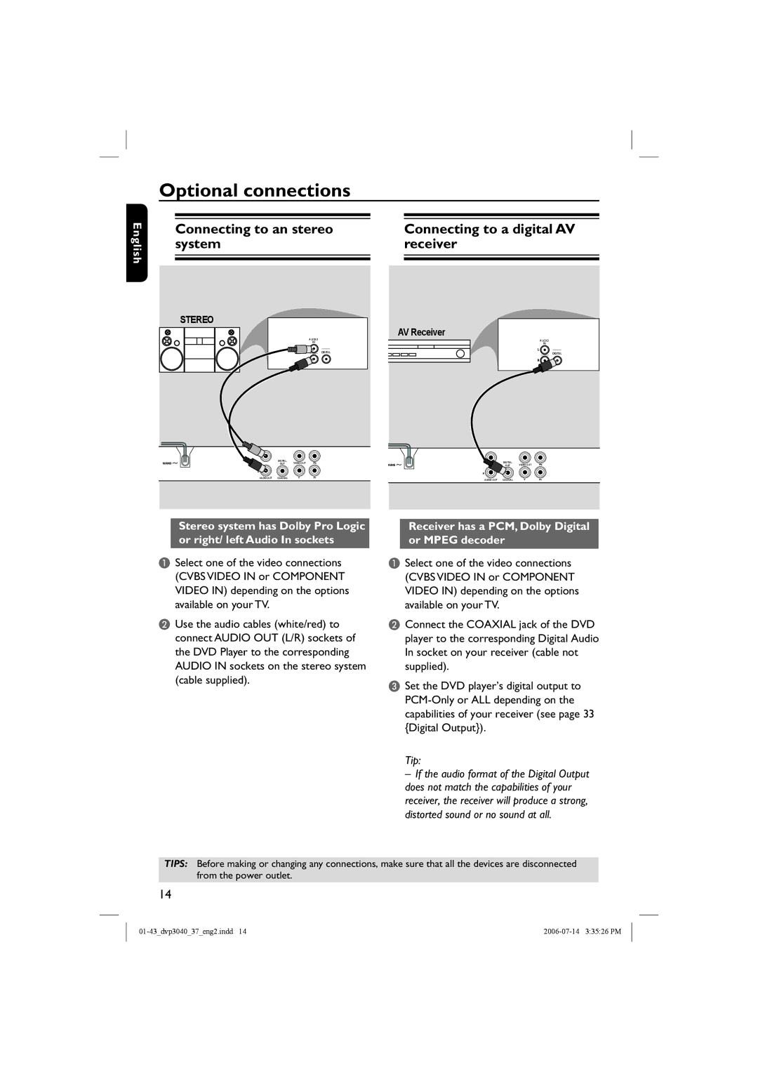 Philips DVP3040, DVP3042 manual Optional connections, Tip 