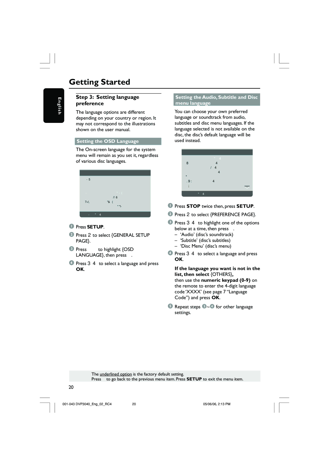 Philips DVP3040/05 user manual Setting language preference, Setting the OSD Language 