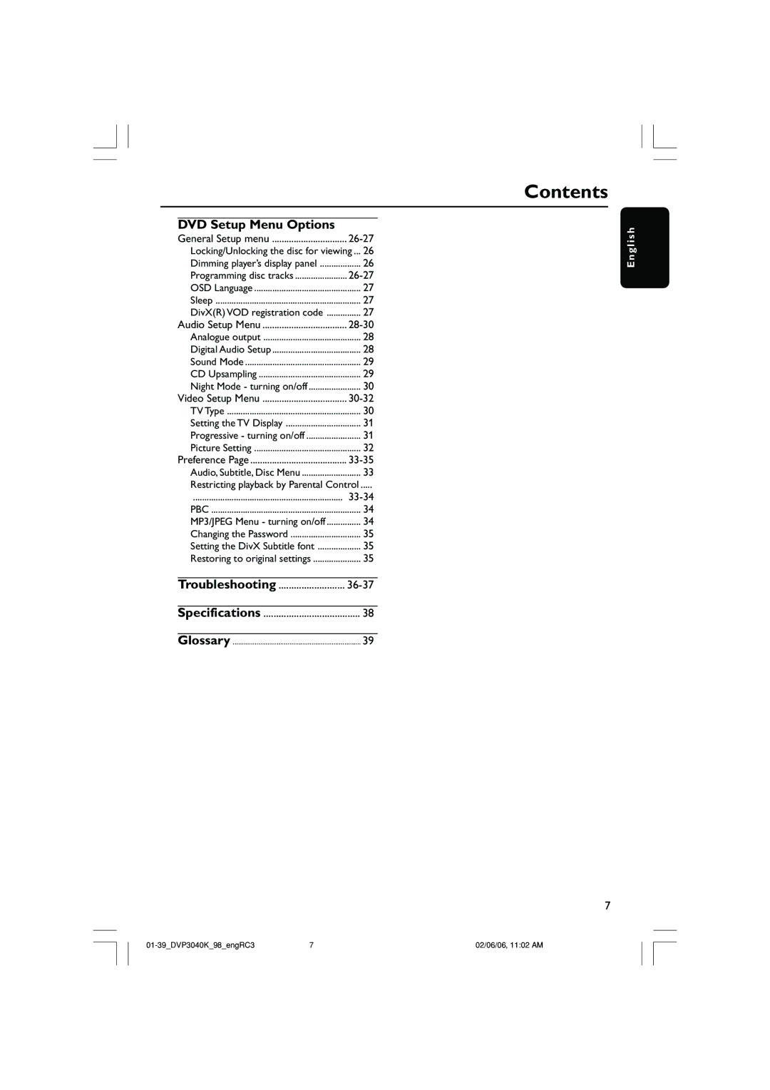 Philips DVP3040K/96 user manual DVD Setup Menu Options, Troubleshooting 