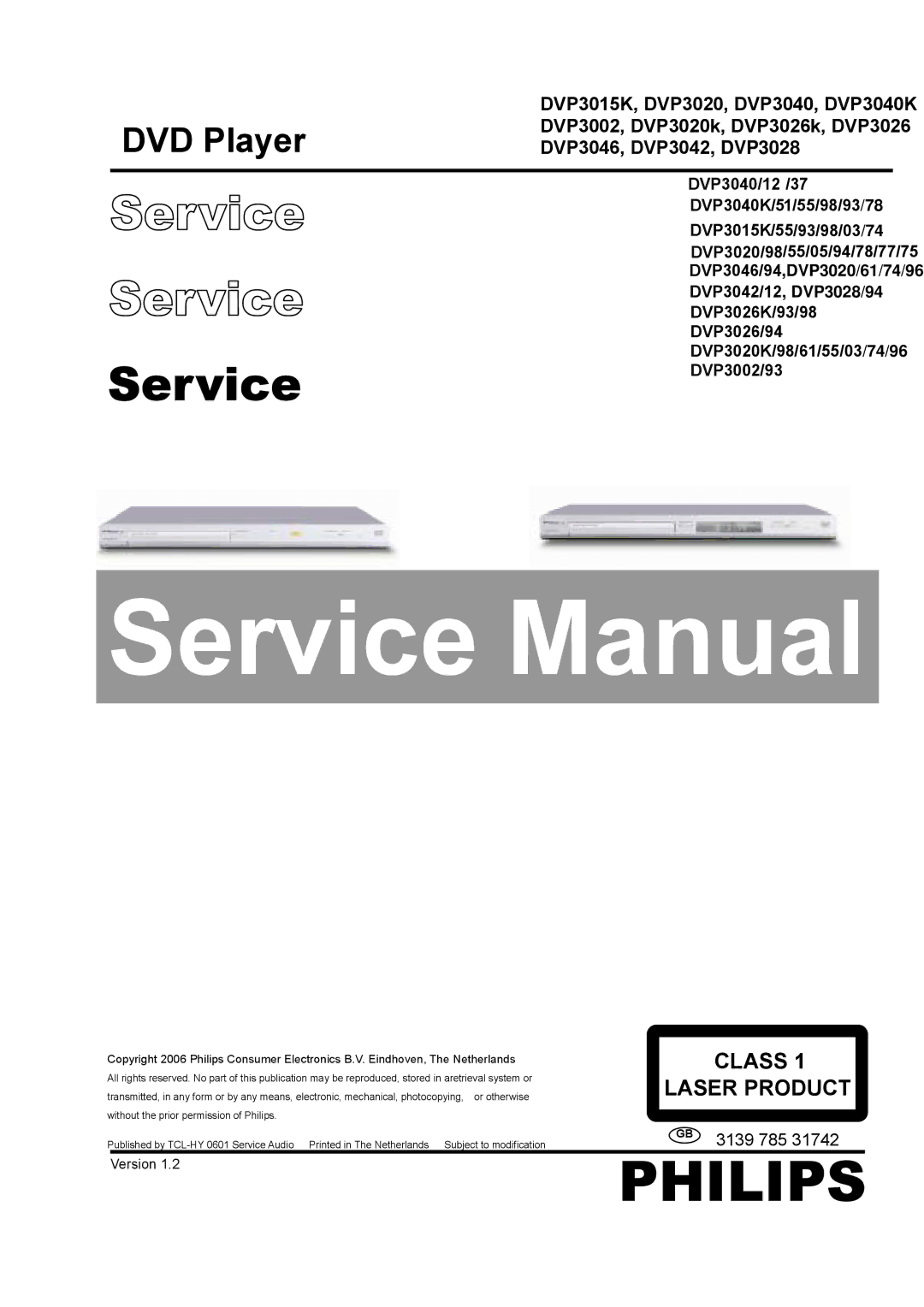 Philips DVP3042, DVP3046, DVP3028, DVP3015K service manual Philips 