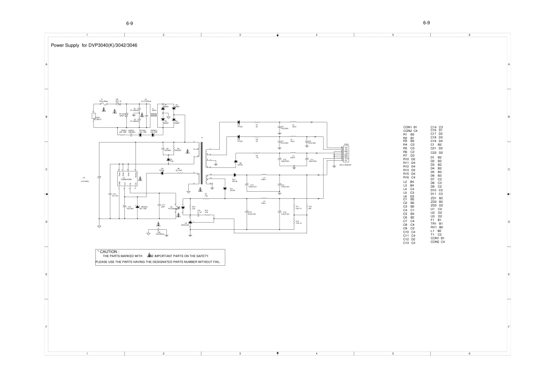 Philips DVP3015K, DVP3046, DVP3042, DVP3028 Power Supply for DVP3040K/3042/3046, CON1, CON2, ZD1 ZD2 ZD3 TR1 RV1 