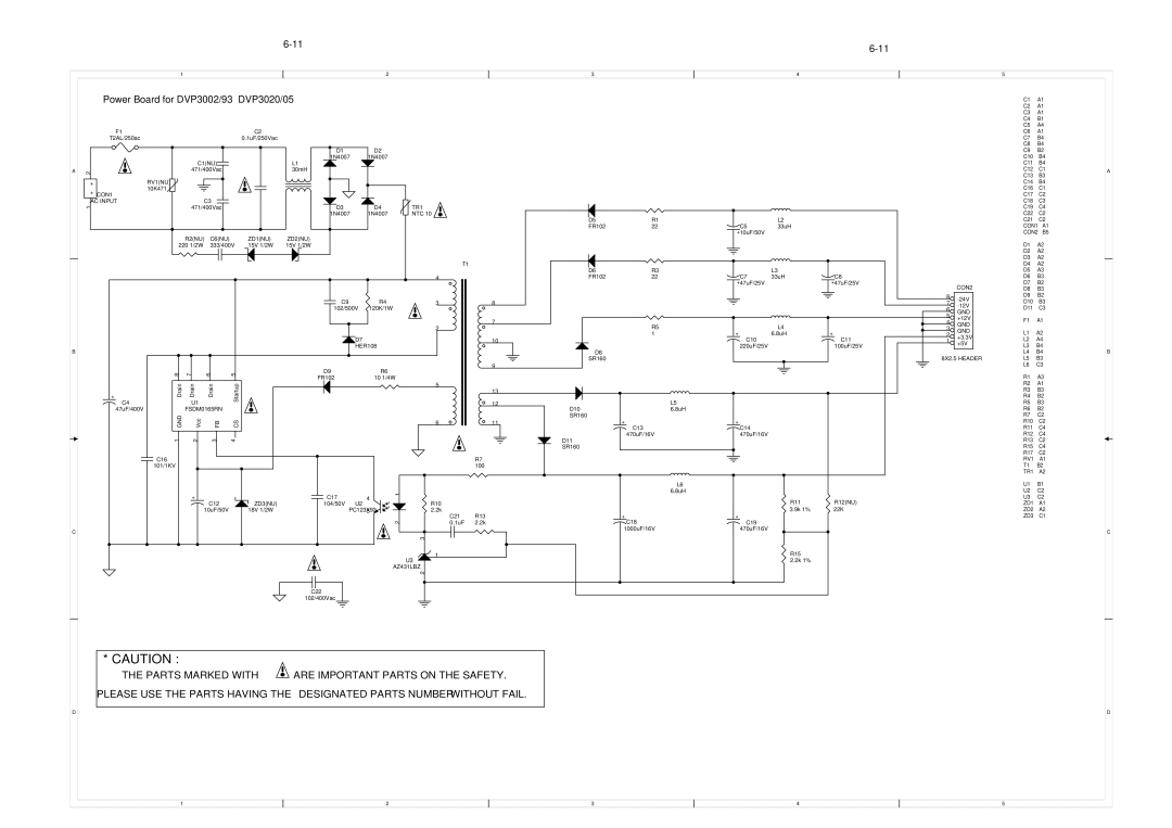 Philips DVP3042, DVP3046, DVP3028, DVP3015K service manual Power Board for DVP3002/93 DVP3020/05, ZD3NU 