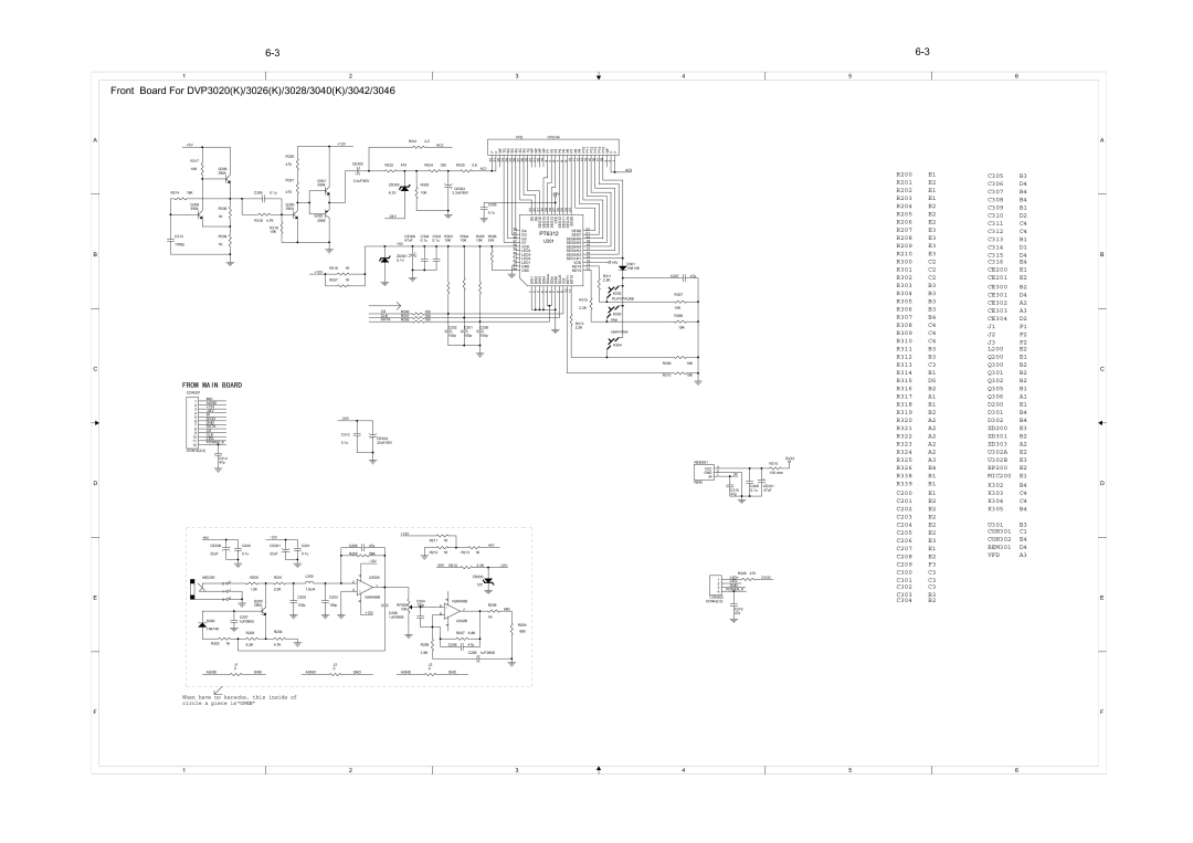 Philips DVP3042, DVP3046 Front Board For DVP3020K/3026K/3028/3040K/3042/3046, R200 C305 R201 C306 R202 C307 R203 C308, Vfd 