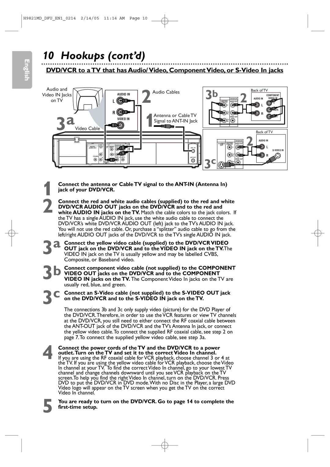 Philips DVP3050V Jack of your DVD/VCR, DVD/VCR Audio OUT jacks on the DVD/VCR and to the red, Composite, or Baseband video 