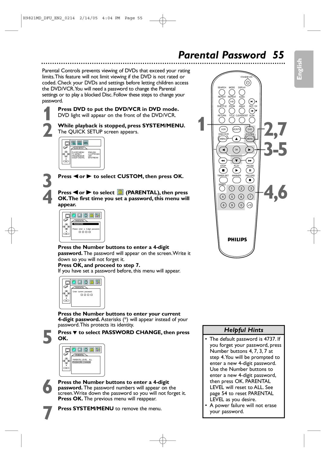 Philips DVP3050V user manual While playback is stopped, press SYSTEM/MENU, Press OK, and proceed to step 