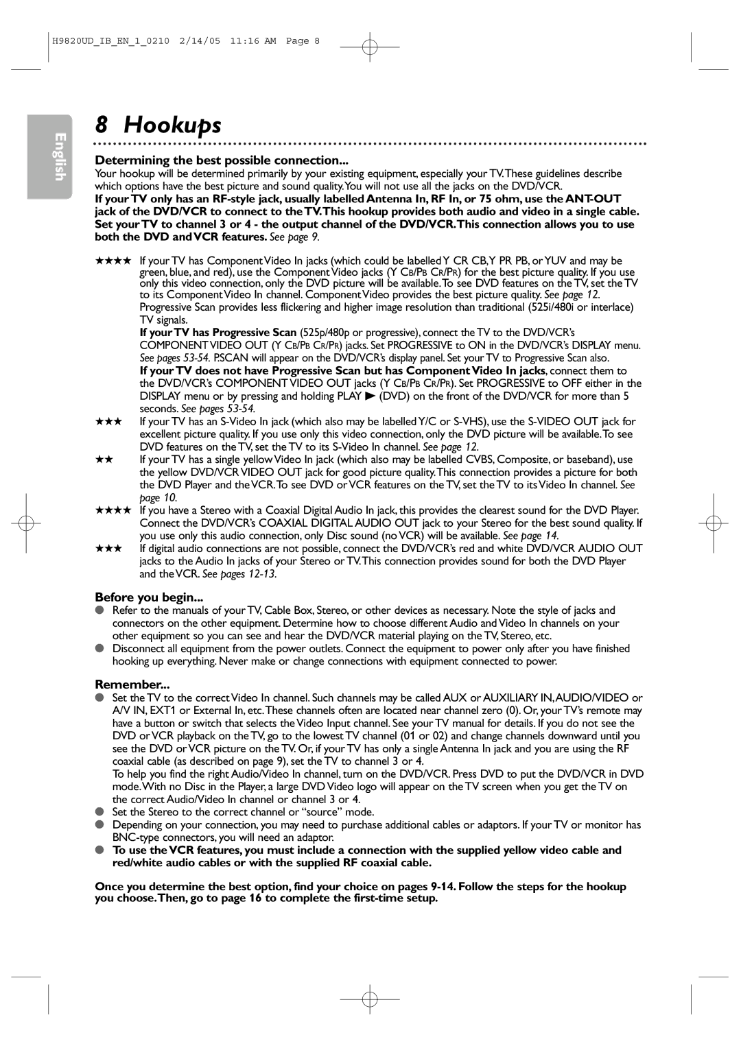 Philips DVP3050V/37B user manual Hookups, Determining the best possible connection 