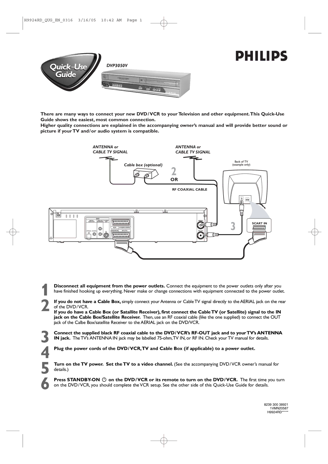 Philips H9924RD, DVP3050V/51, 1VMN20587 owner manual 