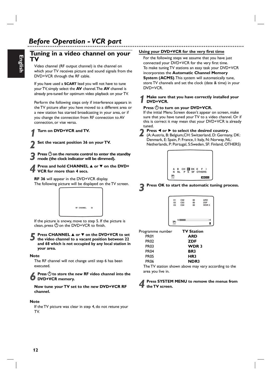 Philips DVP3055V/01 owner manual Before Operation VCR part, Tuning in a video channel on your 