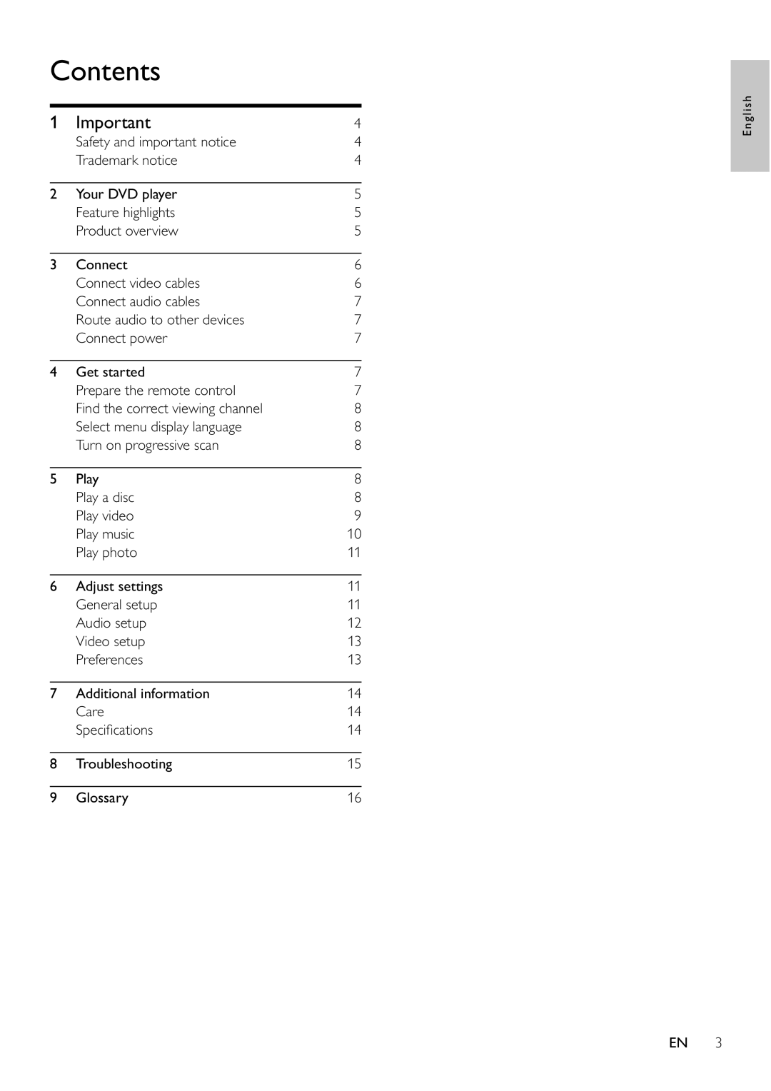 Philips DVP3100/79 user manual Contents 