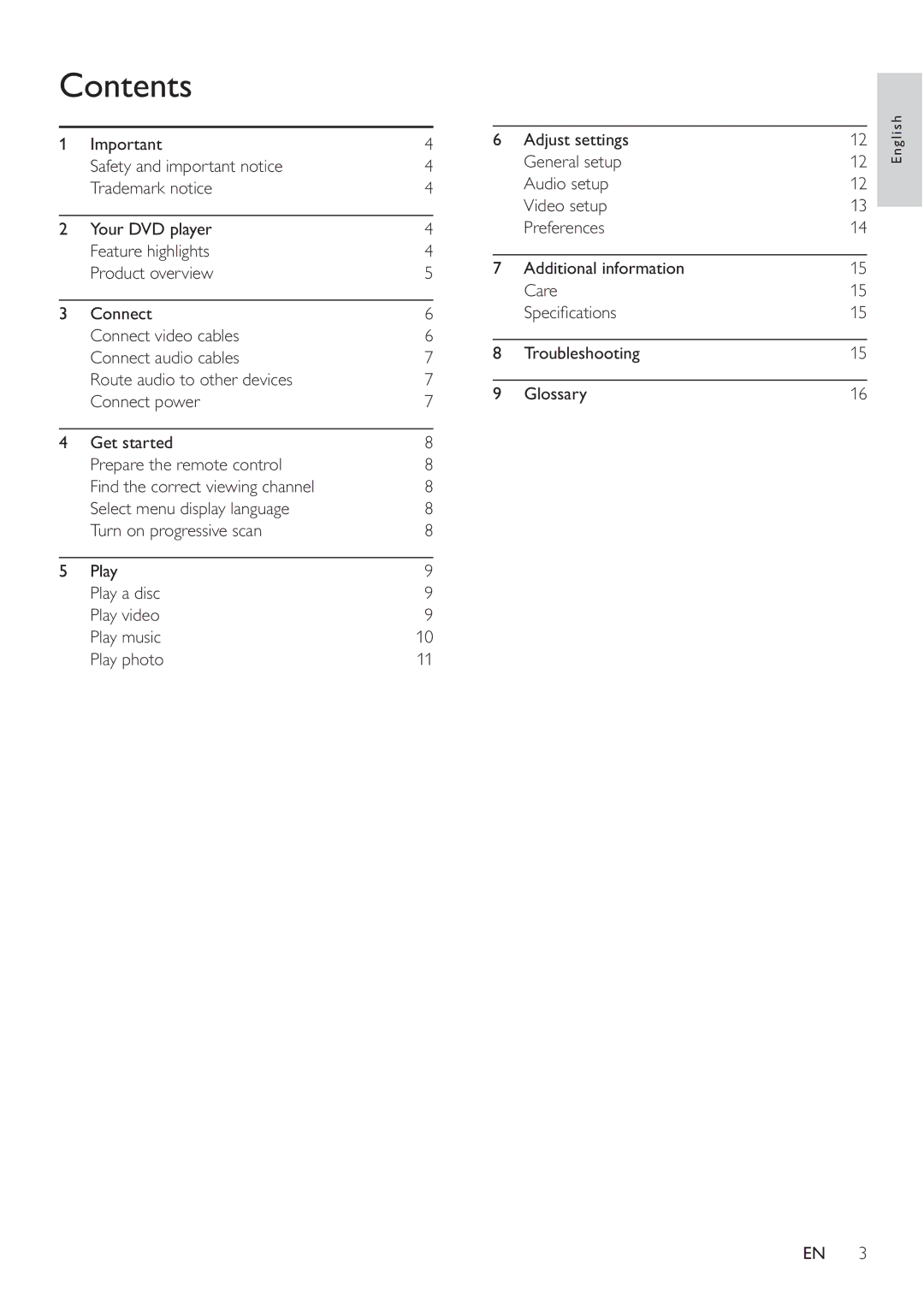 Philips DVP3100/96 user manual Contents 