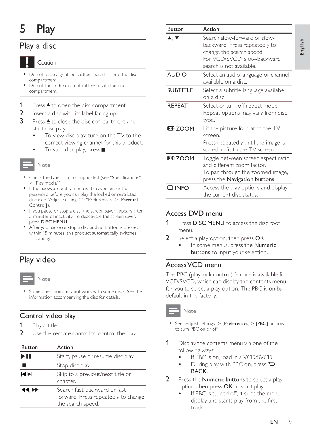 Philips DVP3100/96 user manual Play a disc, Play video 