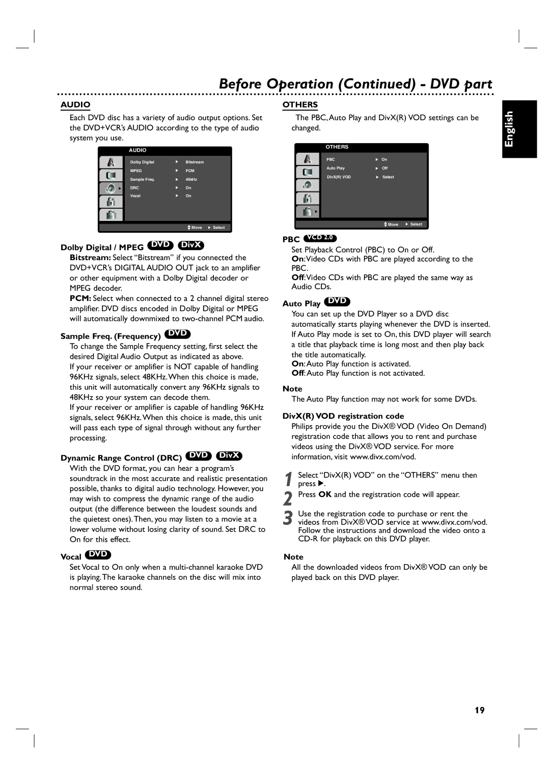 Philips DVP3100V/01 user manual Audio 