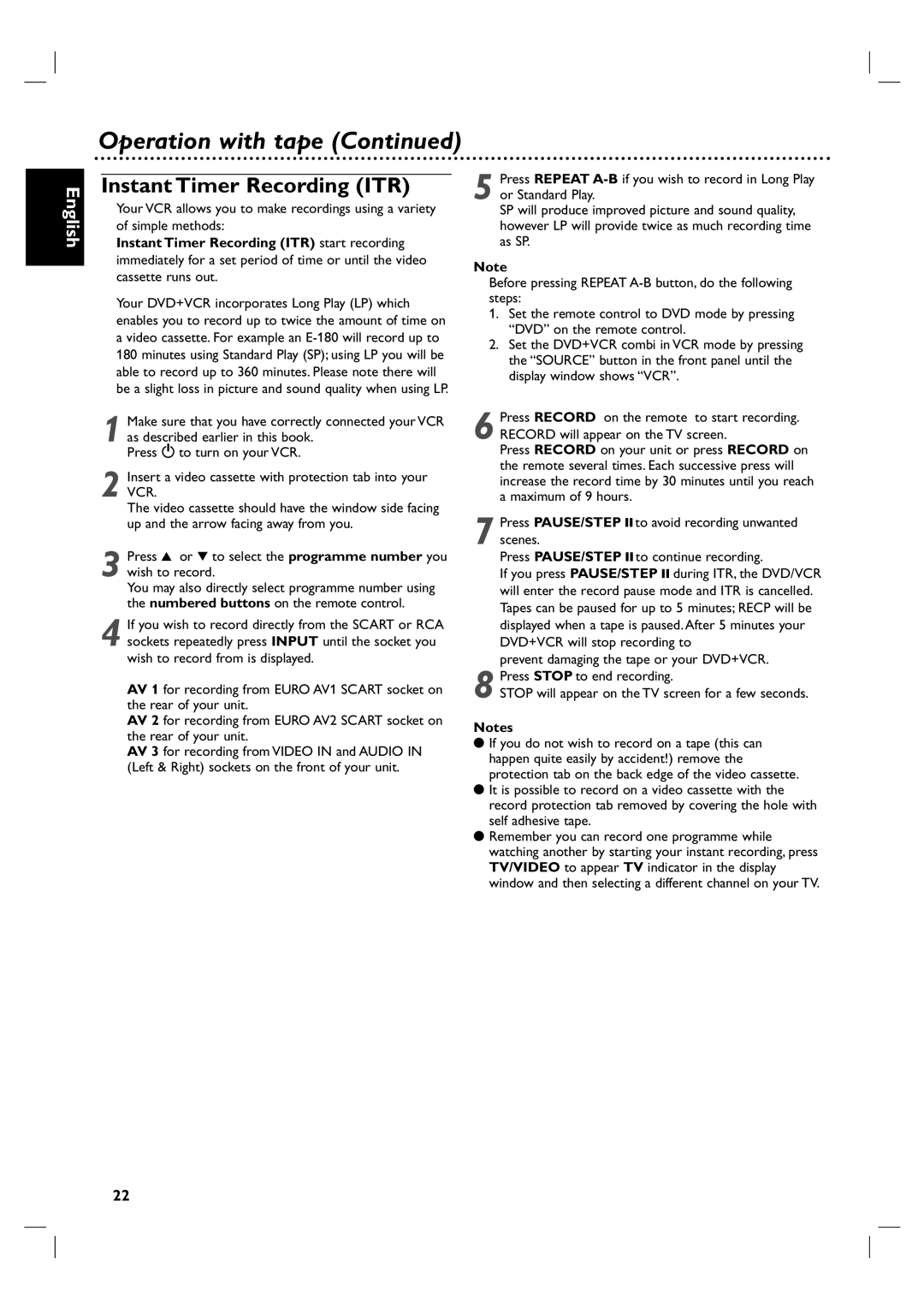 Philips DVP3100V/01 user manual Instant Timer Recording ITR 