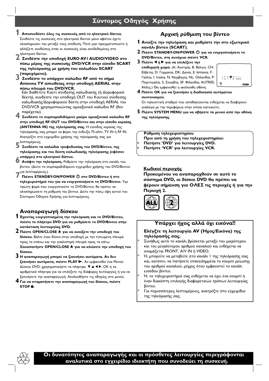 Philips DVP3100V/19 owner manual DVD, o DVD, Antenna TV 