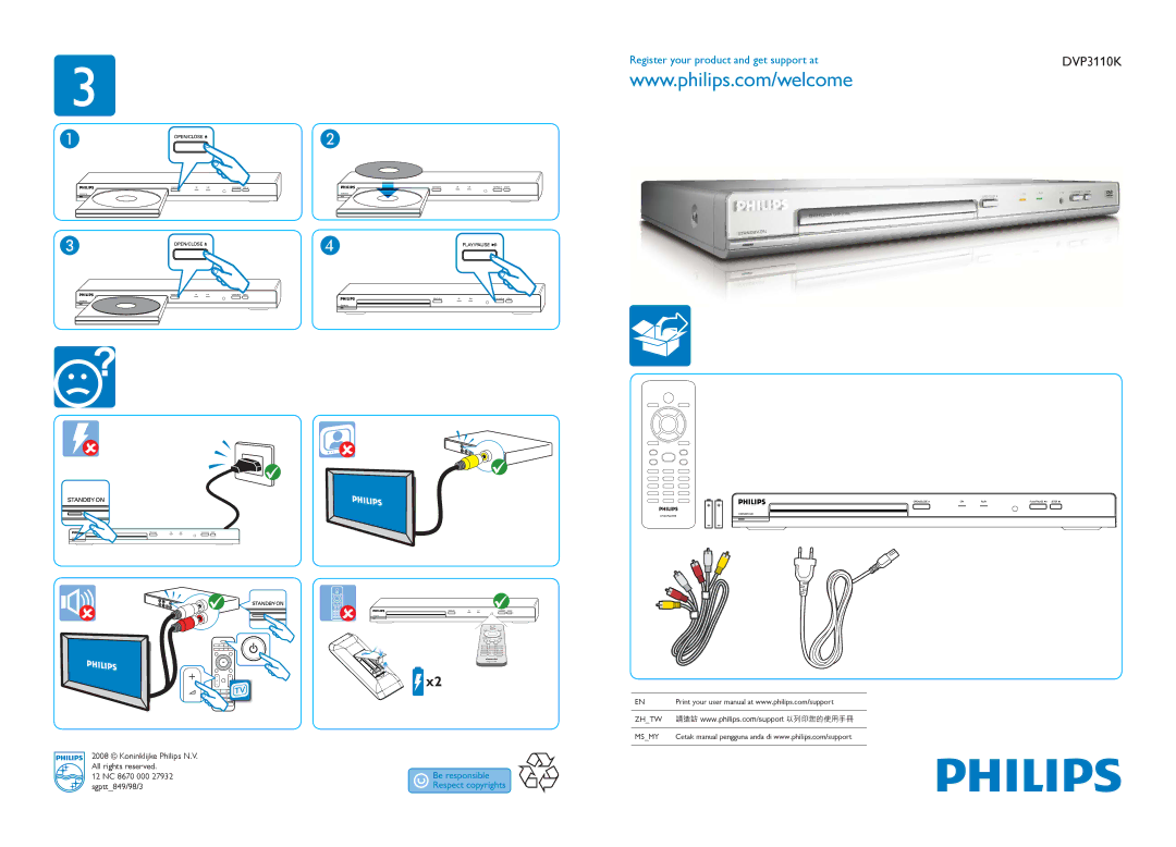 Philips DVP3110K user manual Msmy 