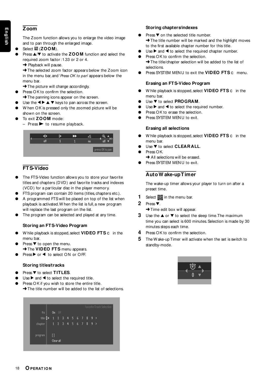 Philips DVP3110K/75 owner manual FTS-Video, Auto Wake-up Timer 