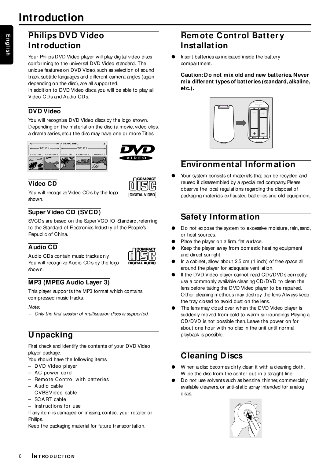 Philips DVP3110K/75 owner manual Introduction 