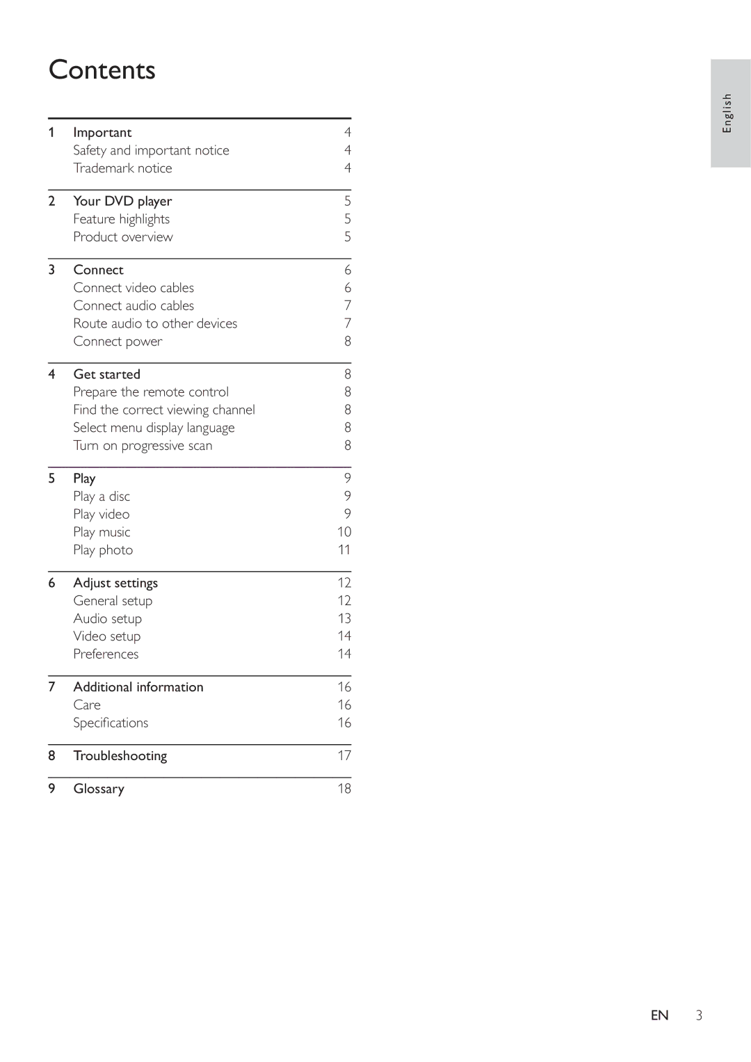 Philips DVP3111 user manual Contents 