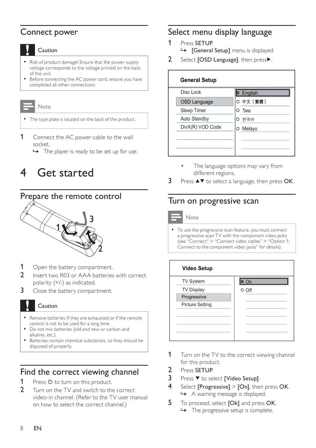 Philips DVP3111 user manual Get started 