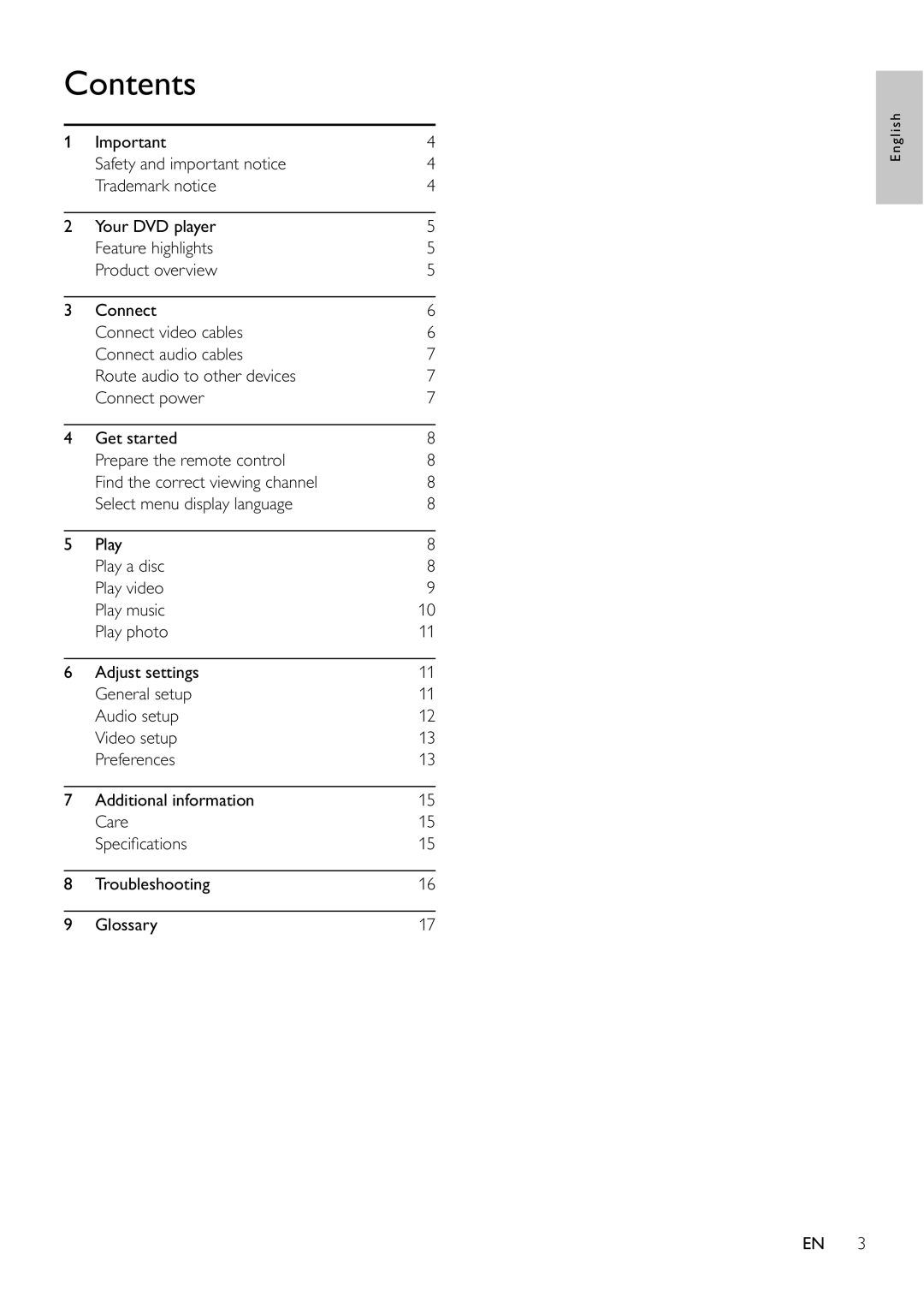 Philips DVP3111/12 user manual Contents 