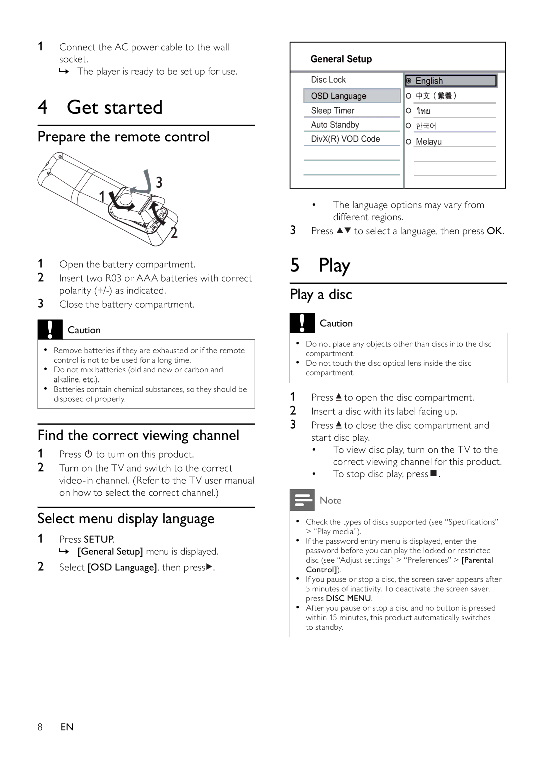 Philips DVP3111/12 user manual Get started, Play 