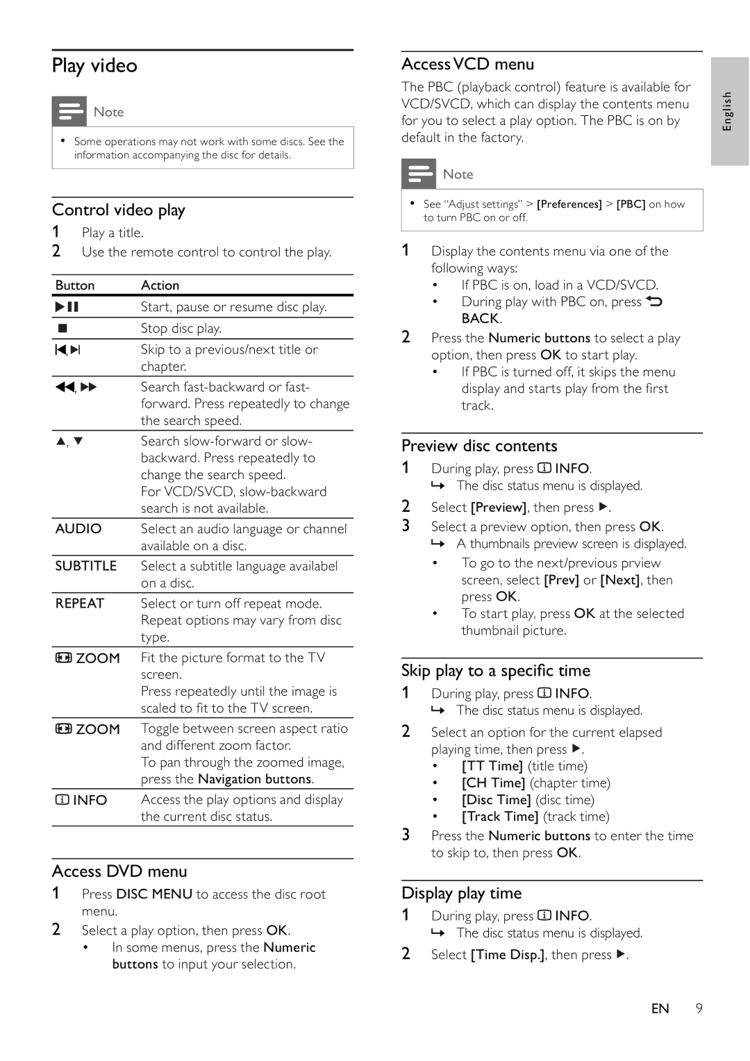 Philips DVP3111/12 user manual Play video 