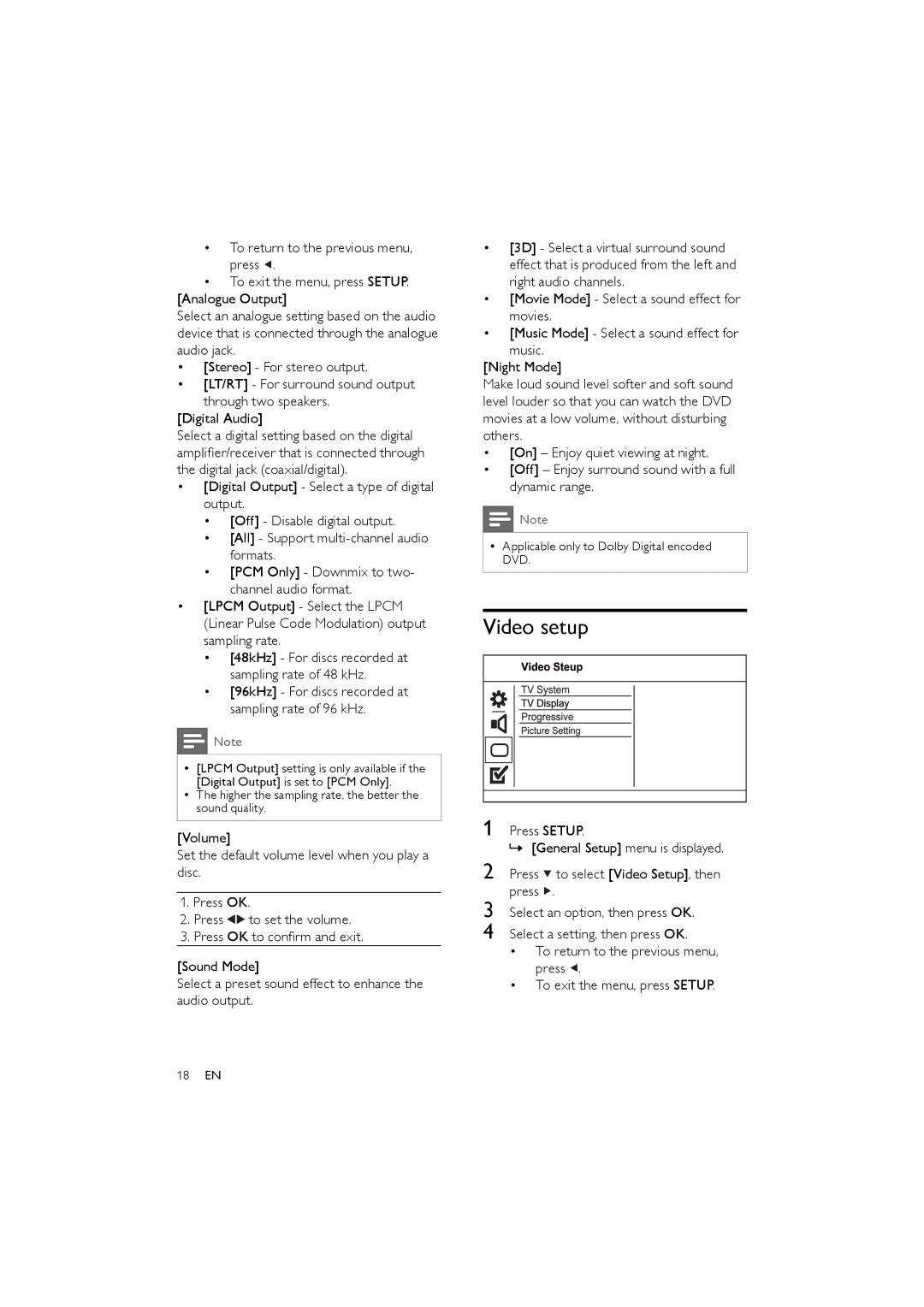 Philips DVP3111/51 user manual Video setup 