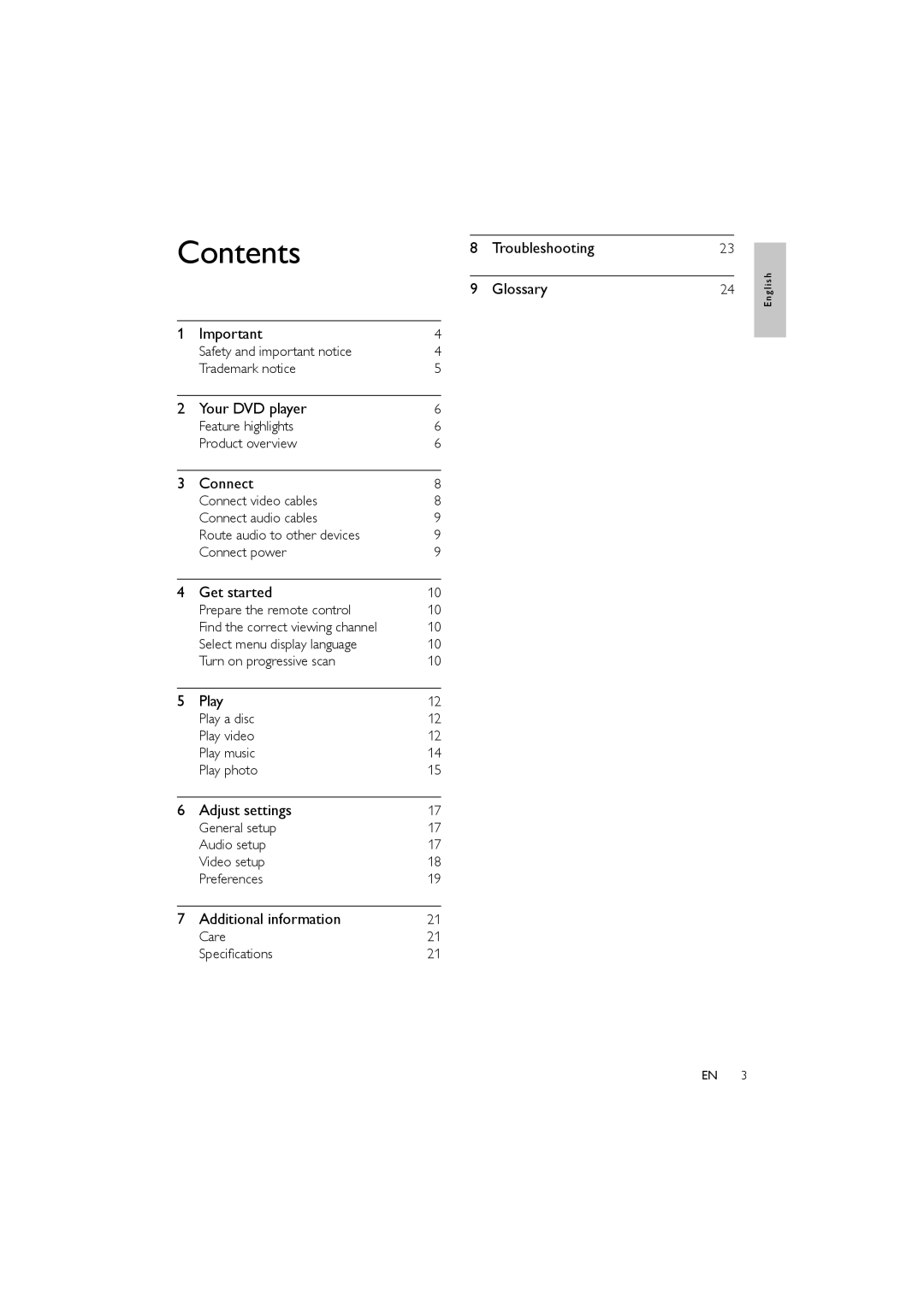 Philips DVP3111/51 user manual Contents 